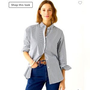 Petite relaxed-fit crisp cotton poplin shirt in navy stripe